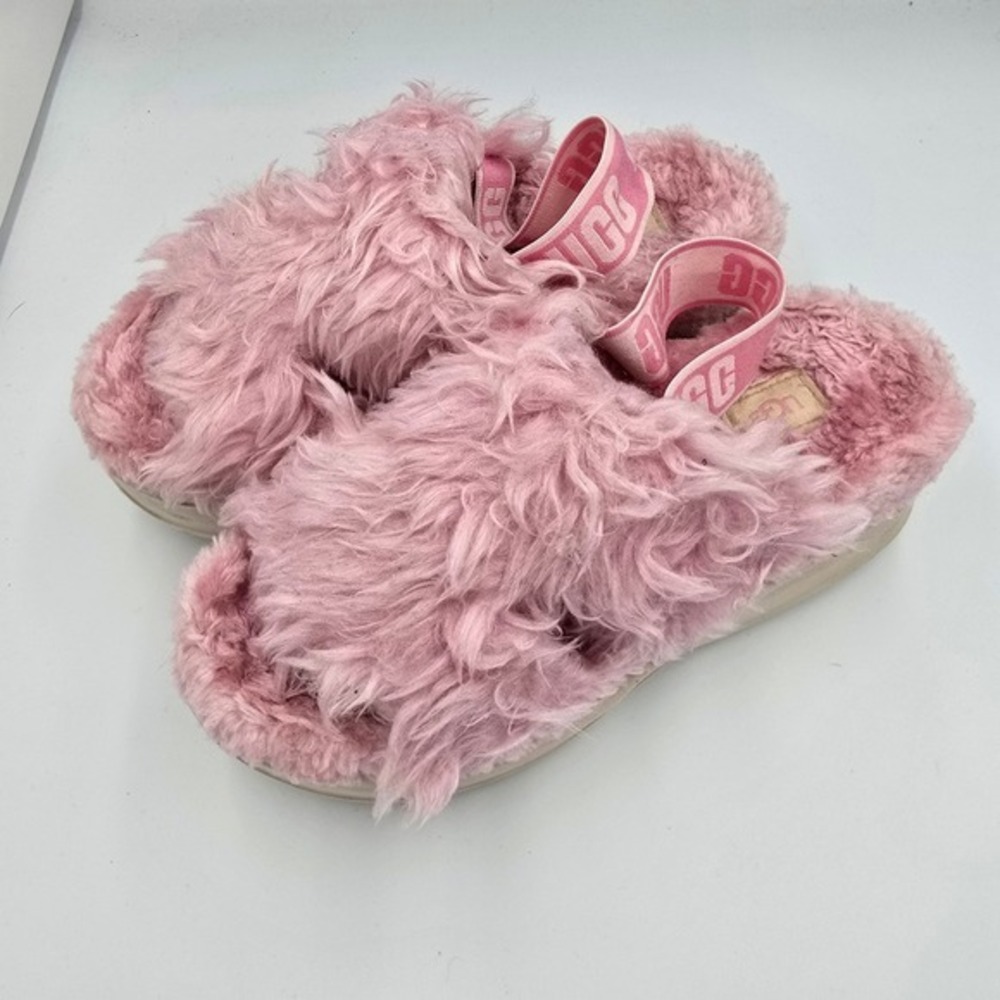 UGG Fluff Sugar‎ Platform Sandal Pink Faux Fur Comfort Slides Womens Size 8 - Picture 3 of 8